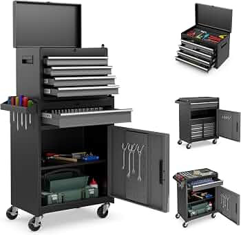 Goplus Tool Chest, 5-Drawer Rolling Cabinet with Detachable Top Toolbox, Lockable Wheels, Lock Ba... | Amazon (US)