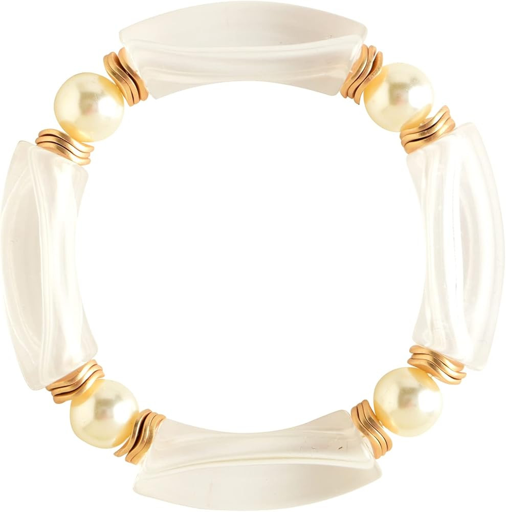 GOOJIDS Bamboo Acrylic Tube Bracelet for Women Colorful Summer Beach Chunky Curved Beaded Stretch... | Amazon (US)