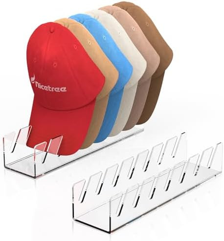 Nicetree Hat Organizer for Baseball Caps, 2 Pcs No Install Acrylic Hat Racks for 14 Baseball Caps... | Amazon (US)