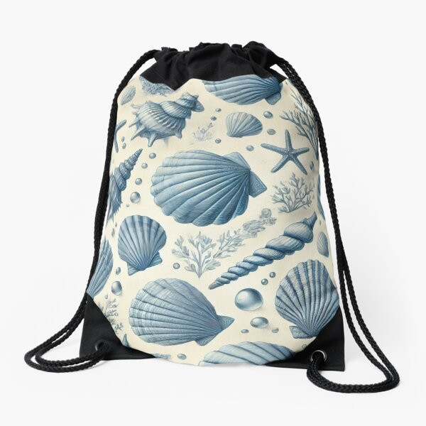 Blue Sea Shells Drawstring Bag | Redbubble (US)