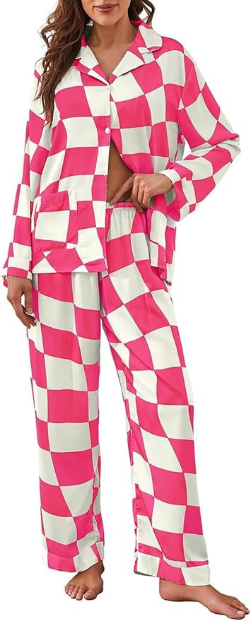 Brosloth Womens Silk Pajamas Button Up Pajama Soft Long Sleeve Satin Printed Loungewear Set | Amazon (US)