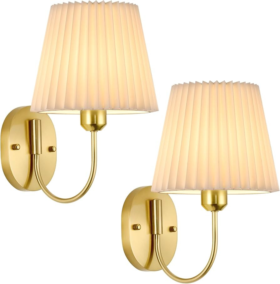 PASSICA DECOR Hardwired Gold Wall Sconce Set of 2 Vintage Wall Light for Bedroom Living Room Vani... | Amazon (US)