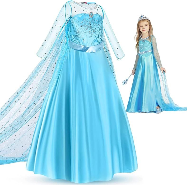 Baufuuya Princess Elsa Dress for Girls, Elsa Cstume for Toddler Birthday Party Dress Up with Acce... | Amazon (US)