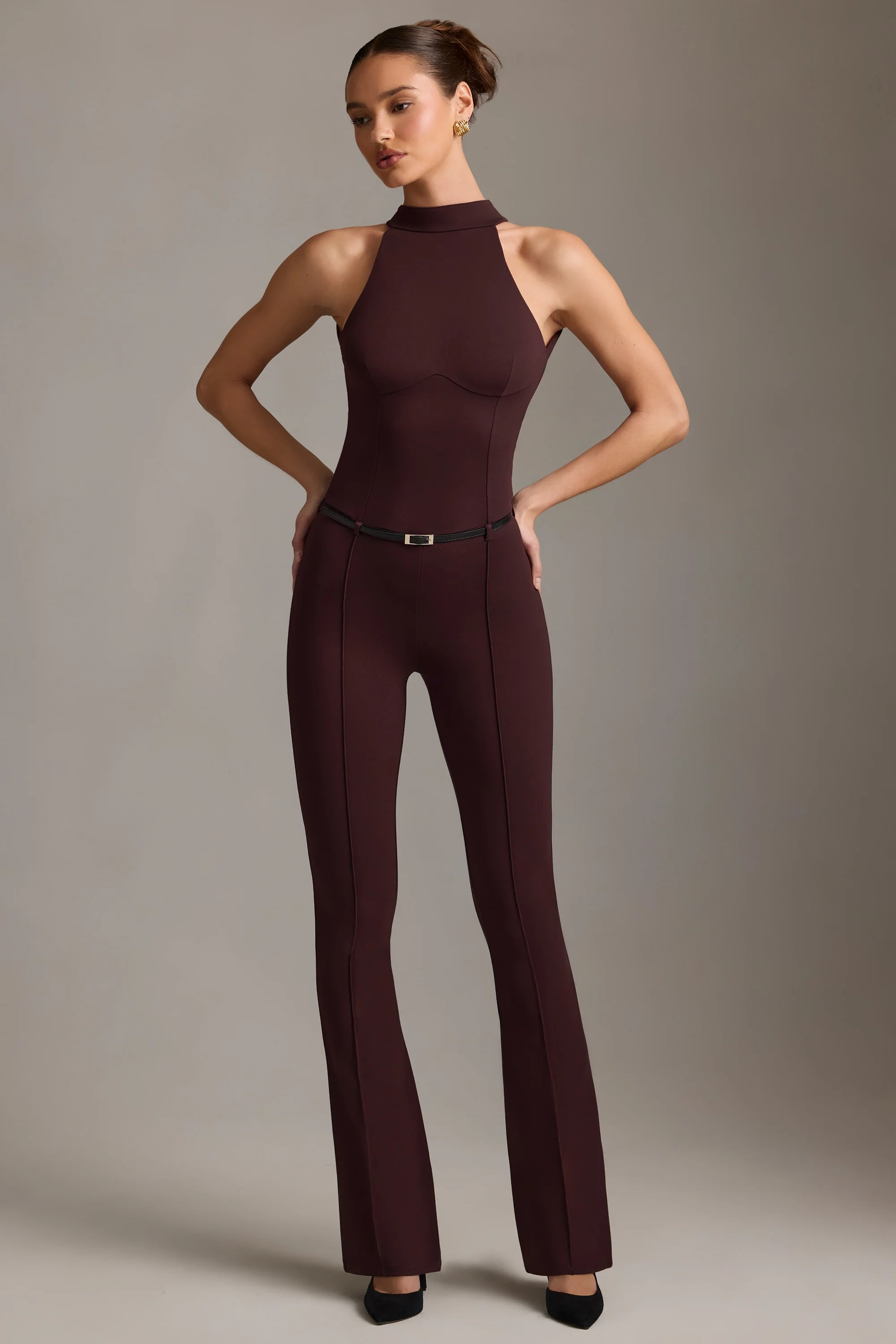 Backless Turtleneck Jumpsuit in Chocolate Brown | Oh Polly