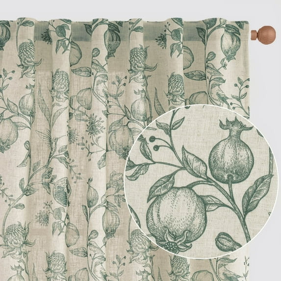 Curtainking, Linen Curtains (Set of 2), Dark Green | Walmart (US)