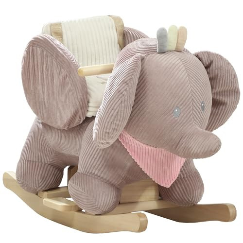 Qaba Elephant Baby Rocking Horse, Plush Stuffed Animal Rocker with Realistic Elephant Sound and Safety Belt, Kids Ride on Rocking Horse for Toddlers 18–36 Months, Pink | Amazon (US)