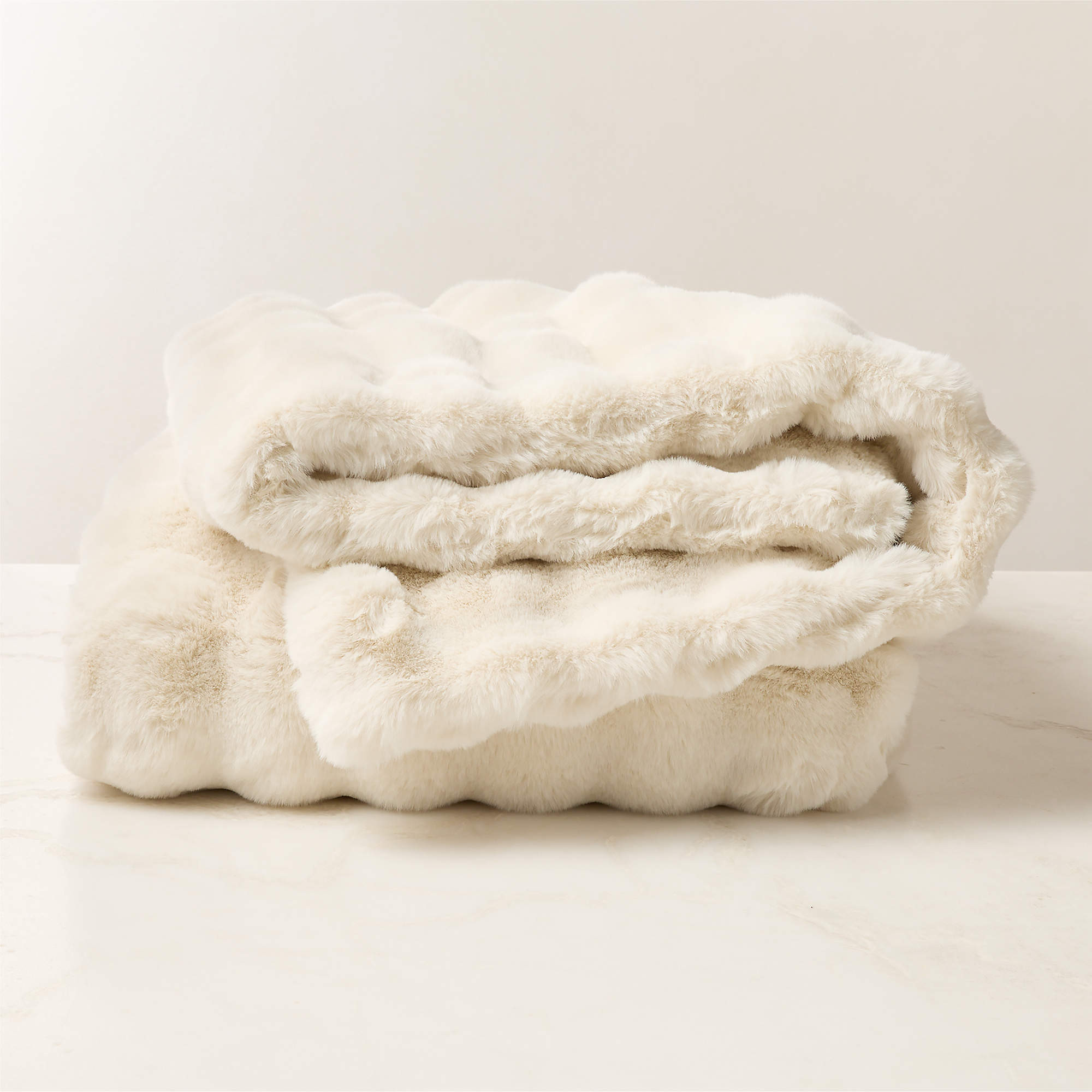 Farleigh Warm White Faux Fur Throw Blanket 60"x80" + Reviews | CB2 | CB2