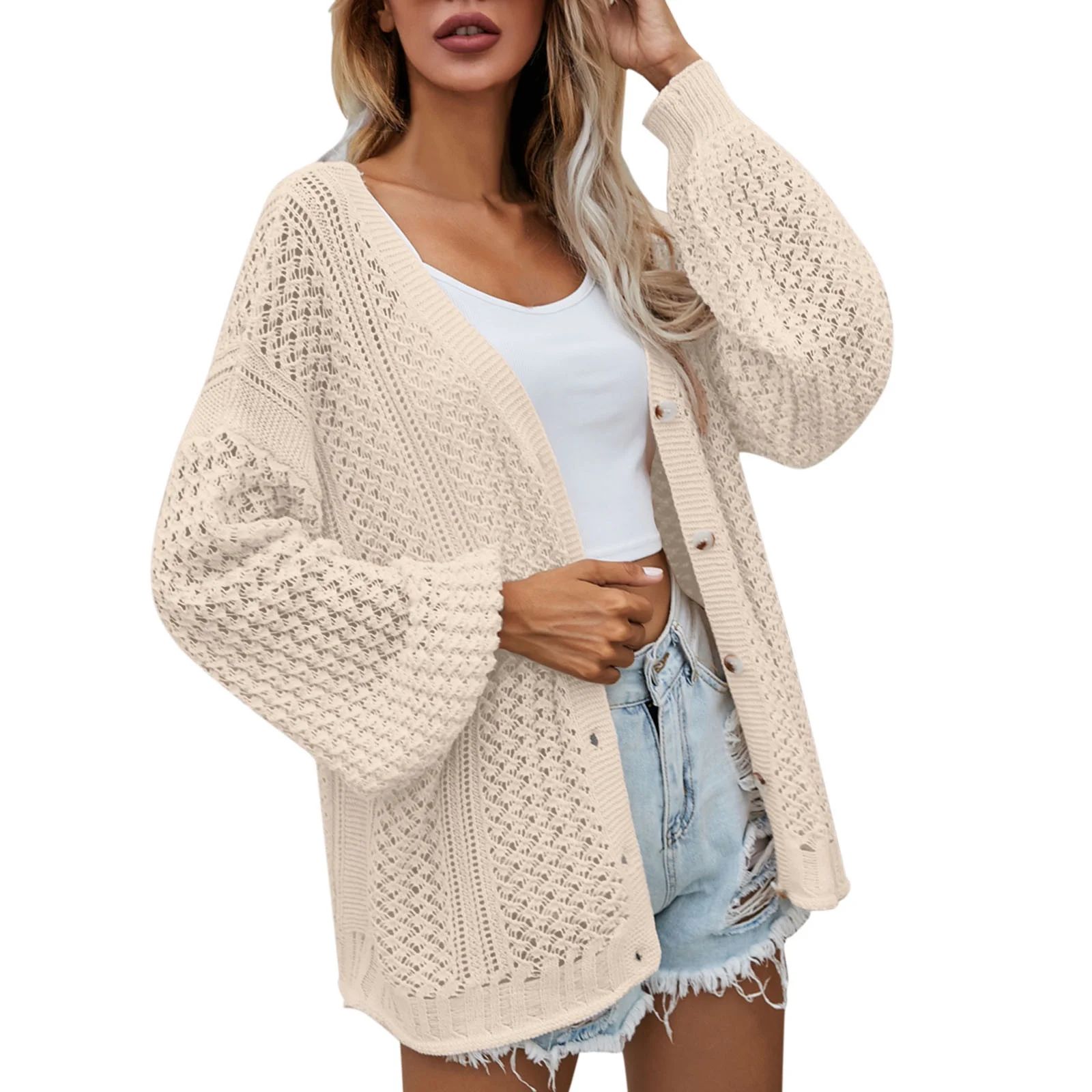 Baberdicy Madam Cardigan Women Solid Casual Crochet Cardigan Button Sweater Kimono Boho Oversized... | Walmart (US)