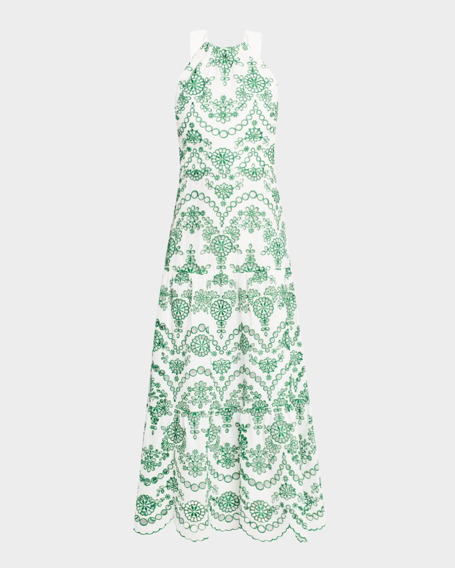 Hayden Scalloped Eyelet Halter Maxi Dress | Neiman Marcus