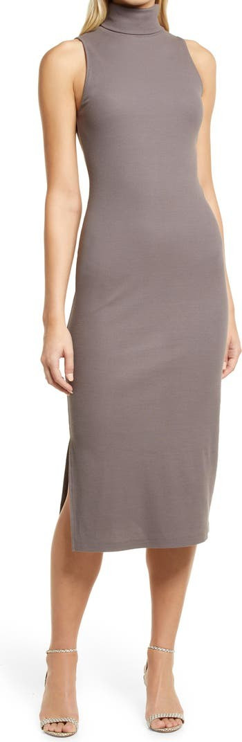 Rib Turtleneck Sleeveless Midi Dress | Nordstrom