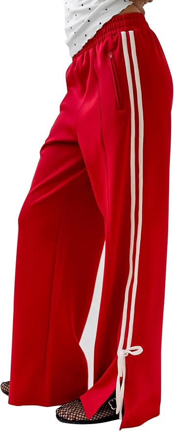 Women's Y2K Baggy Sweatpants Wide Leg Joggers Elastic Waist Striped Athletic Track Pants Lounge C... | Amazon (US)