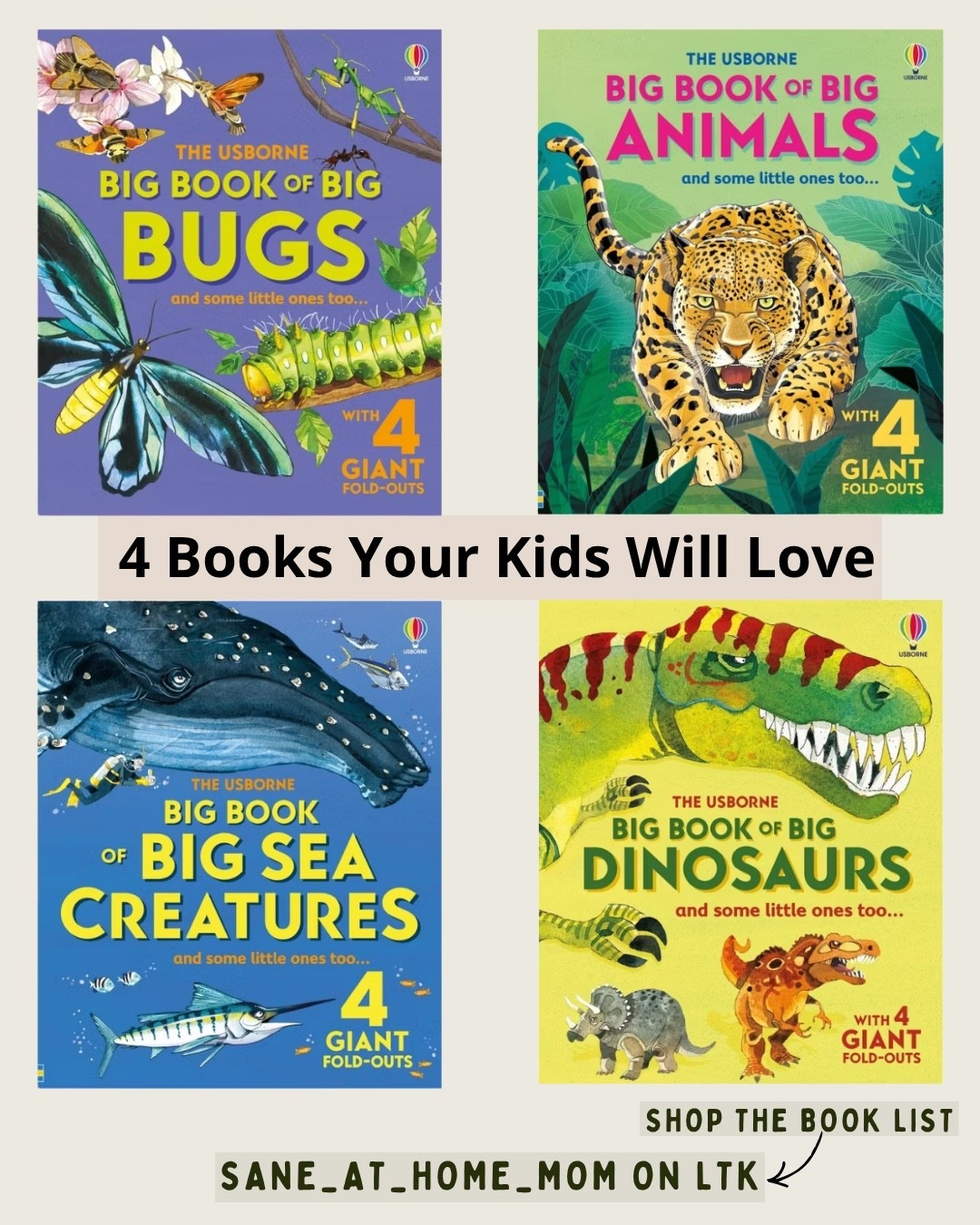 These are some of the books I’m getting for my kids this fall 🍂📚 We’ve love this beautiful Usborne series — the illustrations are gorgeous, the books are packed with fascinating animal facts, and the giant fold-outs make them especially fun for kids to explore.

The Big Book of Big Animals, Big Bugs, Big Sea Creatures, and Big Dinosaurs are such wonderful kids’ books, educational books, animal books, and fall reading picks for curious little ones.

If your kids love animals, dinosaurs, nature, or simply discovering something new, I think they’ll love these too. 🤎

Shop all of these books on my LTK—tap the link to see the full book list and shop your favorites!

#KidsBooks #ChildrensBooks #UsborneBooks #EducationalBooks #FallReading

#LTKcanada #LTKfall #LTKkids