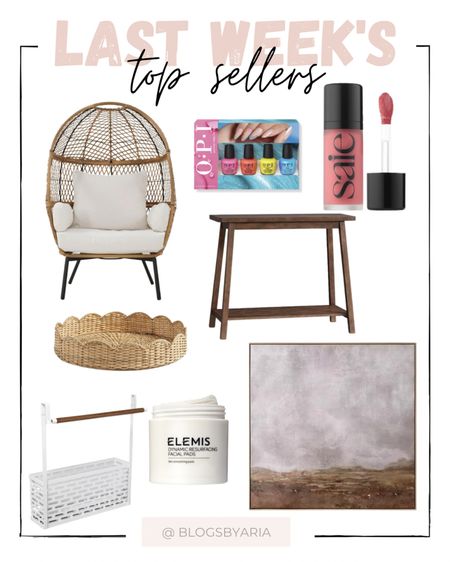 Last weeks top sellers 🖤 egg chair, summer nail color set, liquid blush, scalloped woven tray, my small console table, moody wall art, Elemis exfoliating pads, over the door organizer 

#LTKFind #LTKbeauty #LTKhome