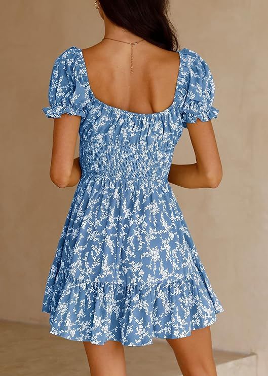 Imily Bela Womens Summer Dress Ruffle Sleeve Sqaure Neck Smocked Sun Dress Casual Boho Beach Flor... | Amazon (US)