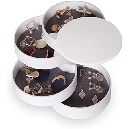 Jewelry Organizer, Small Jewelry Box Earring Holder for Women, Jewelry Storage Box 4-Layer Rotatable | Amazon (US)