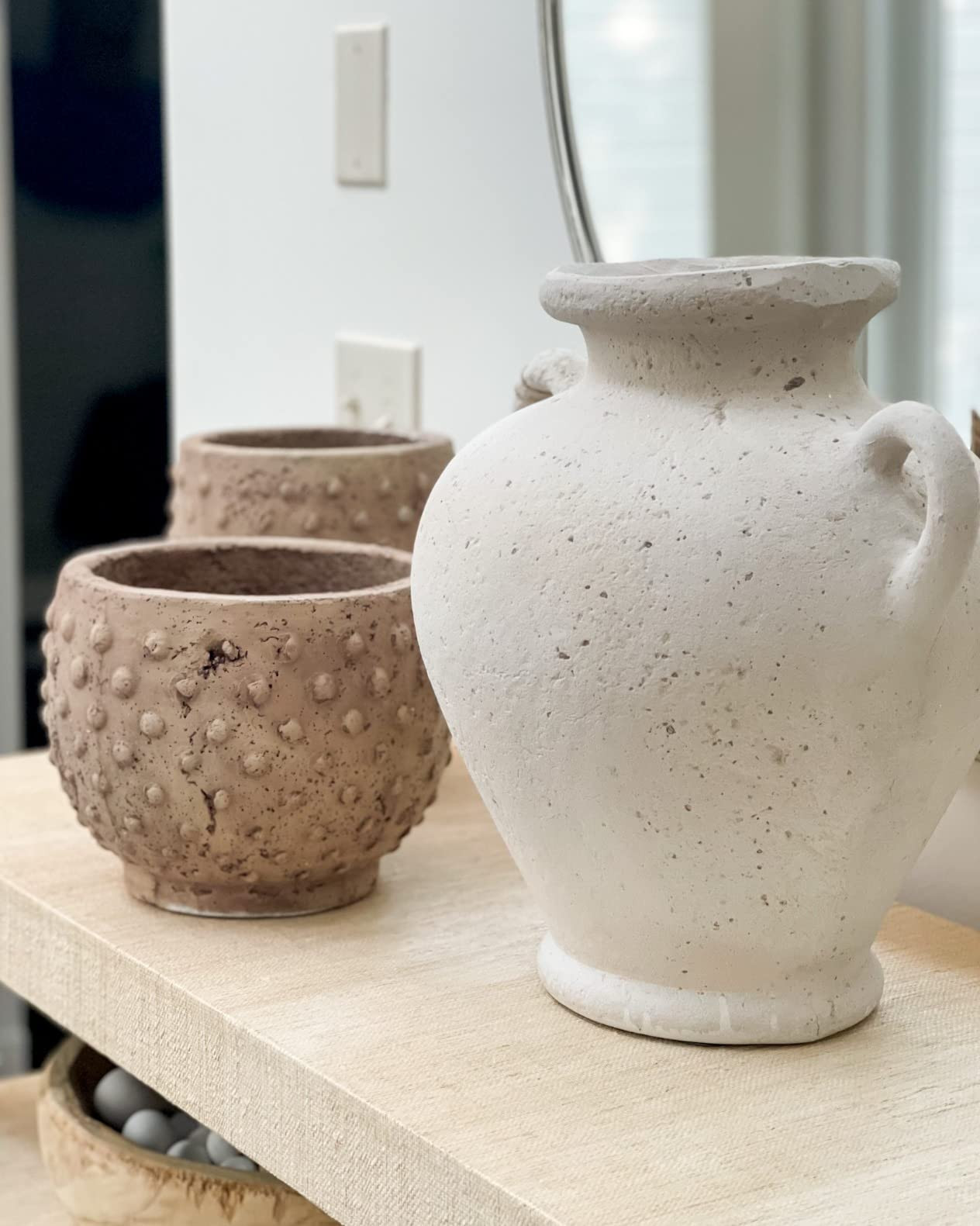 Creative Co-Op Sandstone Hobnail, Distressed Finish Planter Pot, 9" L x 9" W x 7" H, Beige | Amazon (US)