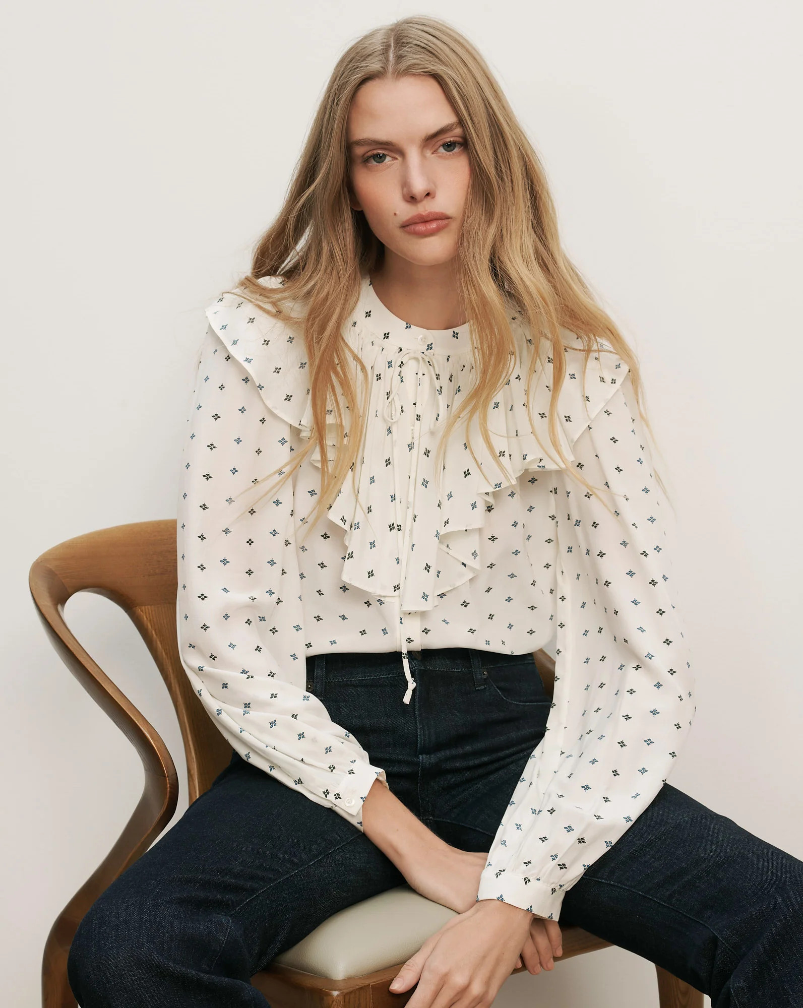 Veronica Beard Gomez Ruffled Blouse Ecru Multi | Veronica Beard