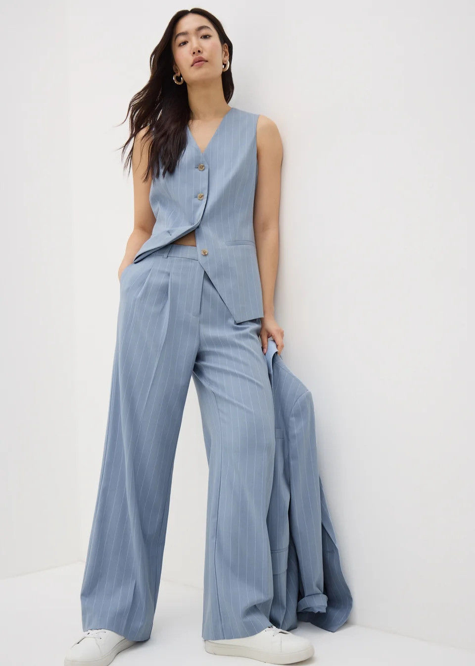 Et Vous Blue Pinstripe Wide Leg Trousers | Matalan (UK)