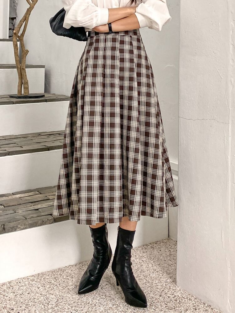 DAZY Plaid Print Pleated Skirt | SHEIN
