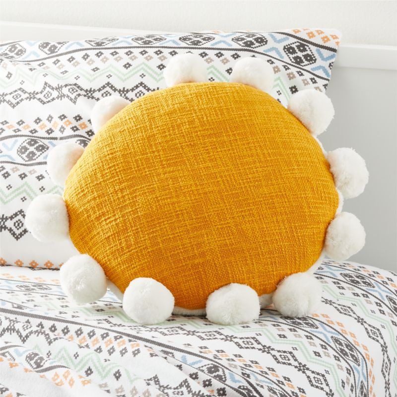 Yellow Round Sherpa Pom Pom Pillow | Crate and Barrel | Crate & Barrel