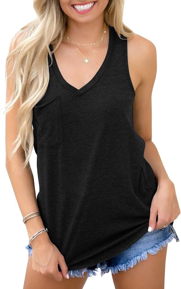 Laseily Women’s V Neck Sleeveless Tank Tops Workout Yoga Loose Lightweight Flowy Summer Tee Shirts w | Amazon (US)