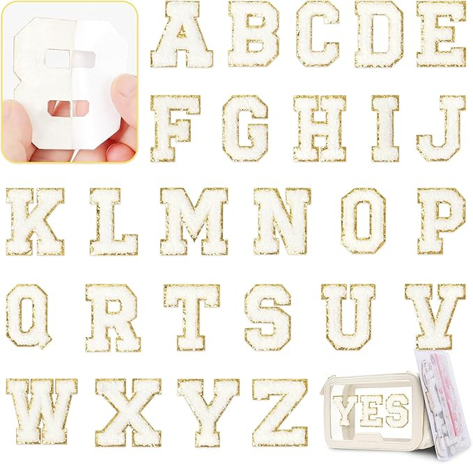 White Self-Adhesive Letters Patches: Chenille Varsity Letter Embroidered Applique Patch | Amazon (US)