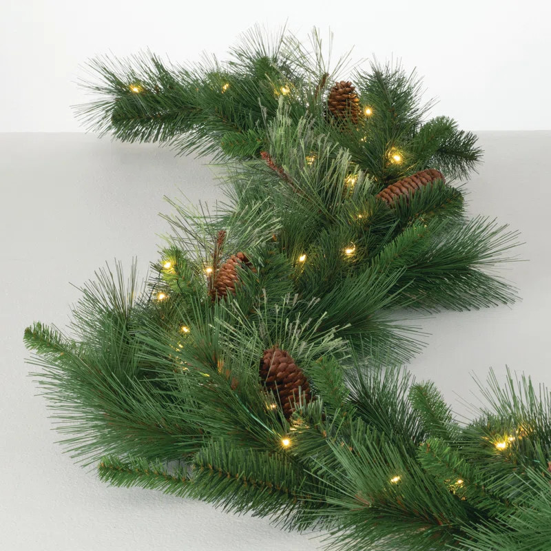 Artificial 9' LED Mixed Pine Christmas Garland with Pinecones, Green | Wayfair North America