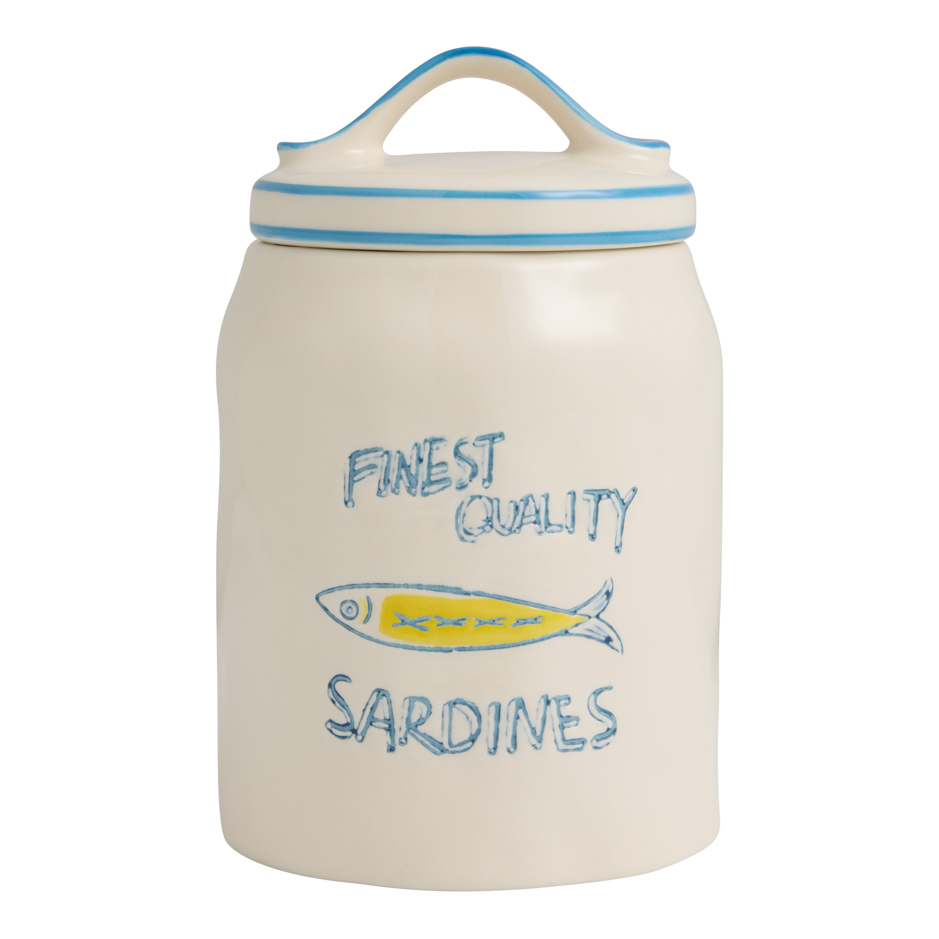 Blue and White Wax Resist Sardines Storage Canister | World Market