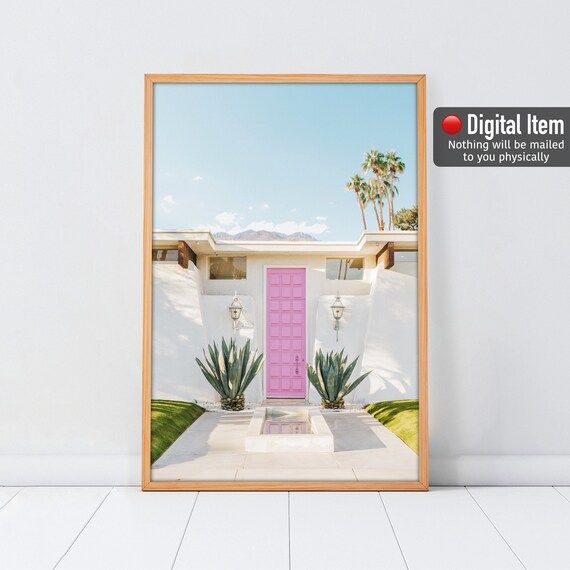 Pink Door Print, Palm Springs Poster, Palm Springs Wall Art, Pastel Tones Print, Digital Download... | Etsy (US)