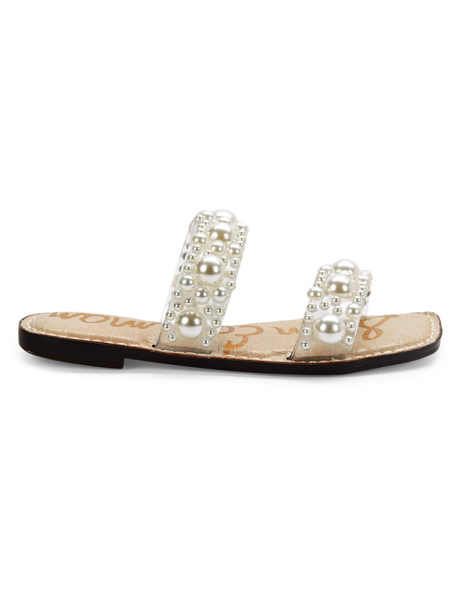 Sam Edelman Women's Eleana Faux Pearl Embellished Flat Sandals - Natural - Size 8.5 | Saks Fifth Avenue OFF 5TH