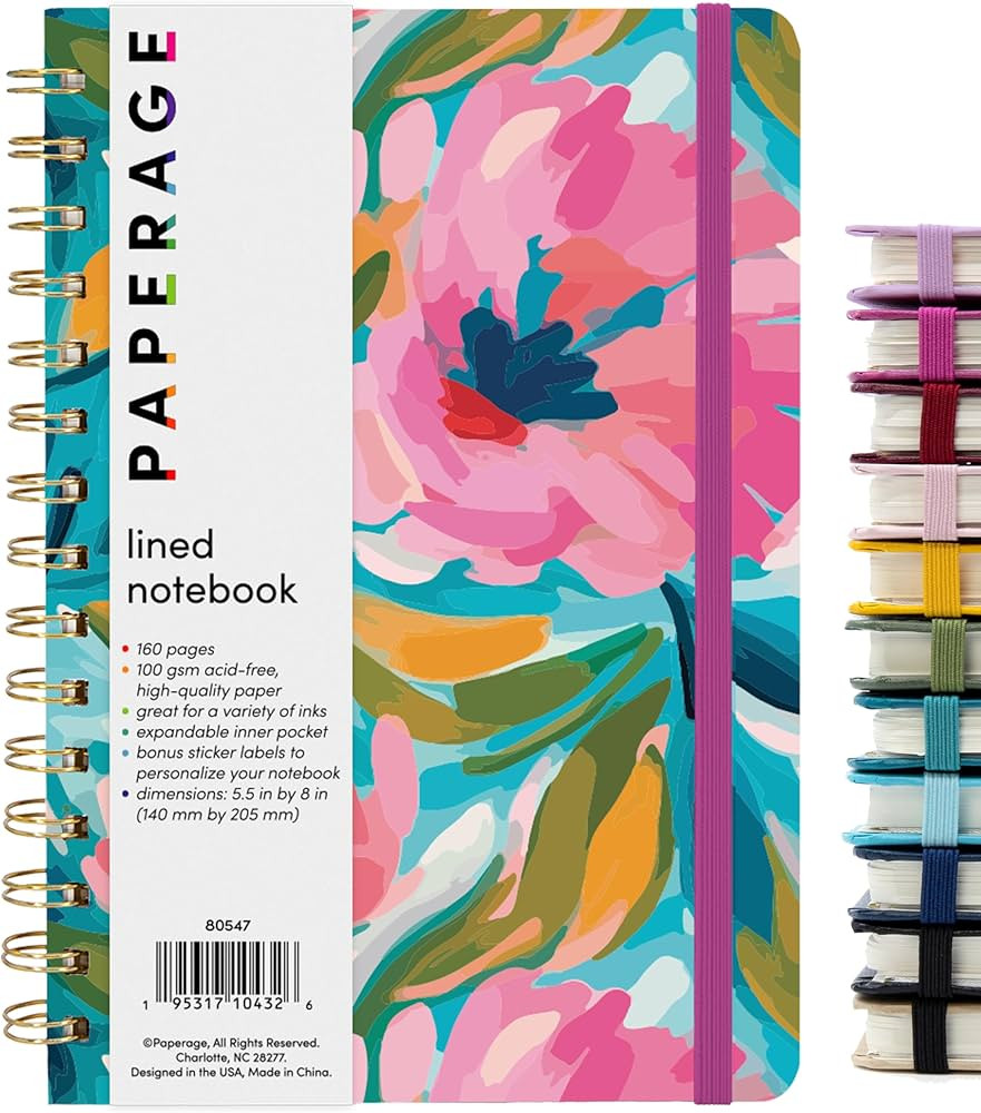 PAPERAGE Lined Spiral Journal Notebook, (Painted Floral), 160 Pages, Medium 5.5 inches x 8 inches... | Amazon (US)