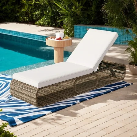 Spaco 7-Position Adjustable PE Rattan Outdoor Chaise Lounge Chair, Chaise Lounges for Patio, Garden, Backyard, White | Walmart (US)