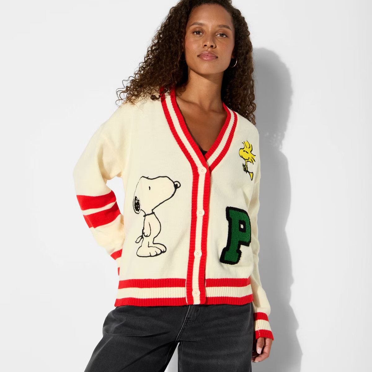 Women's Peanuts Snoopy Graphic Cardigan - Ivory M | Target