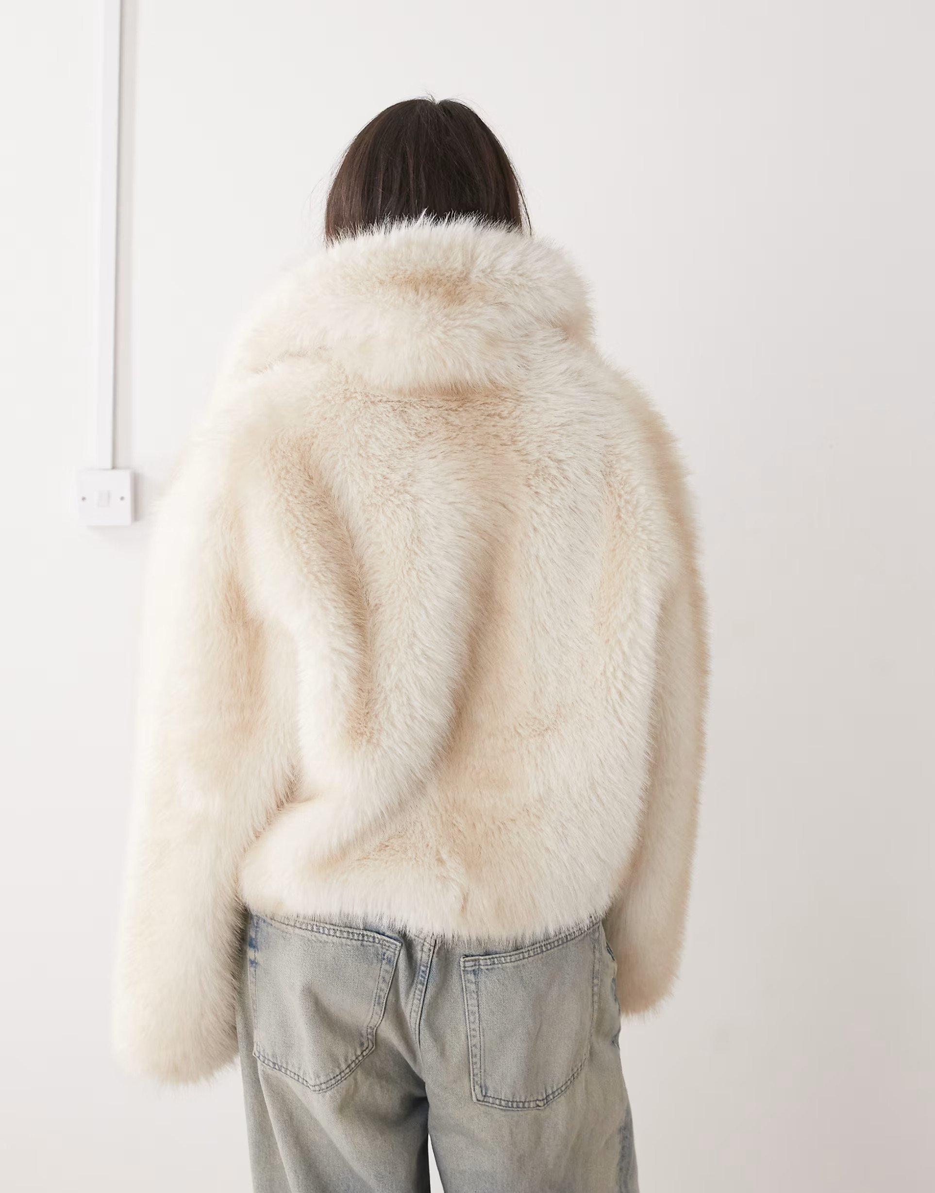 Monki short faux fur jacket in off white | ASOS | ASOS (Global)