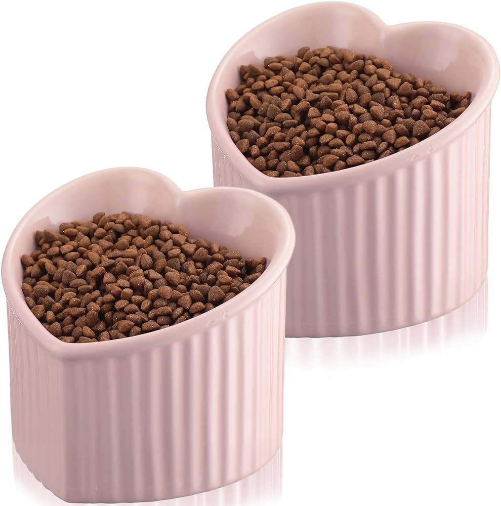 Mumufy Ceramic Heart Shaped Cat Bowls, 2 Pcs, 5.51 x 4.72 in, Pink, Suitable for Multiple Pets, I... | Amazon (US)