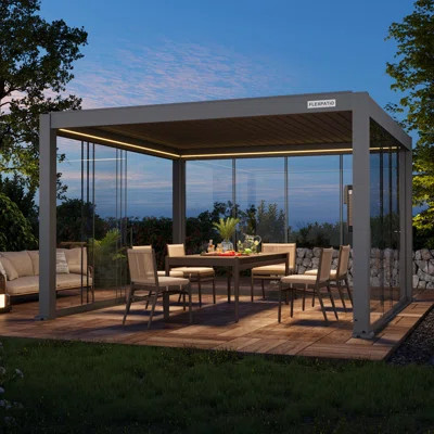 Flexpatio Power+ Pro Motorized Pergola Outdoor Louvered Pergola With 3-Side Sliding Glass Doors | Wayfair North America