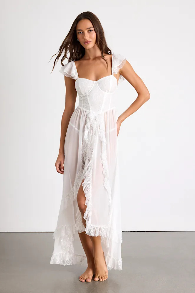 Smitten Ivory Lace Bustier Lingerie Slip | Lulus