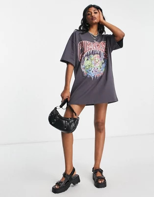 ASOS DESIGN oversized t-shirt mini dress with 80s rock and roll graphic | ASOS (Global)