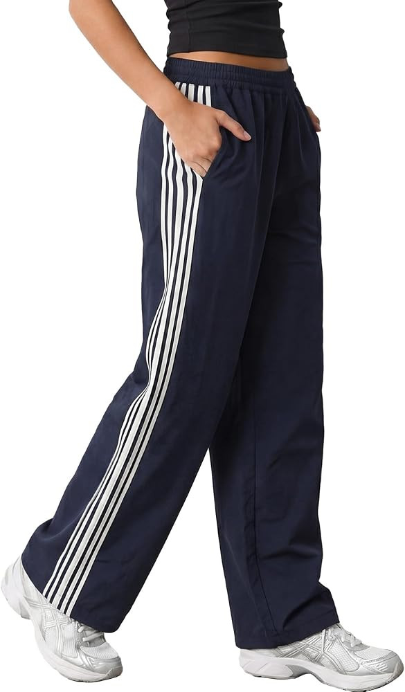 Women's Wide Leg Track Pants Side Stripe Lounge Pants Elastic Waist Trousers with Pockets Y2K Ath... | Amazon (US)