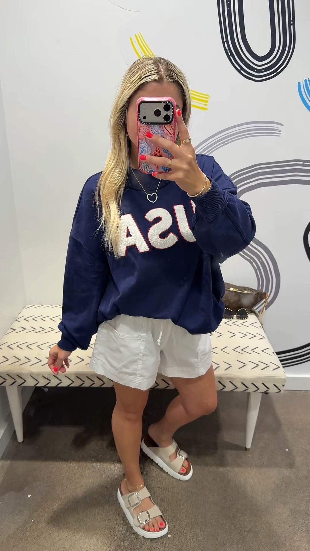 @Aerie USA outfit✨
Sweater has matching shorts too!
Size small
Sandals tts
4th of July