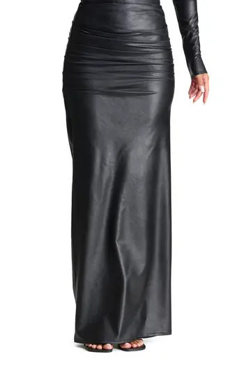 Naked Wardrobe Draped Faux Leather Maxi Skirt in Black at Nordstrom Rack, Size Medium | Nordstrom Rack
