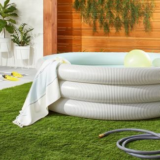 Inflatable Striped Summer Kiddie Pool Cream/Gray/Light Blue - Hearth & Hand™ with Magnolia | Target
