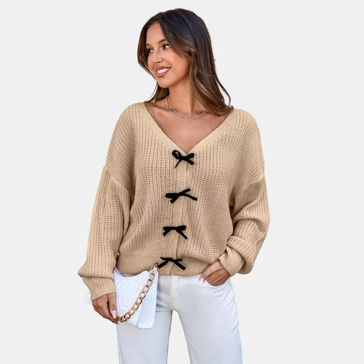 Women's Knit Bow Detail Long Sleeve Sweater – Cupshe | Target