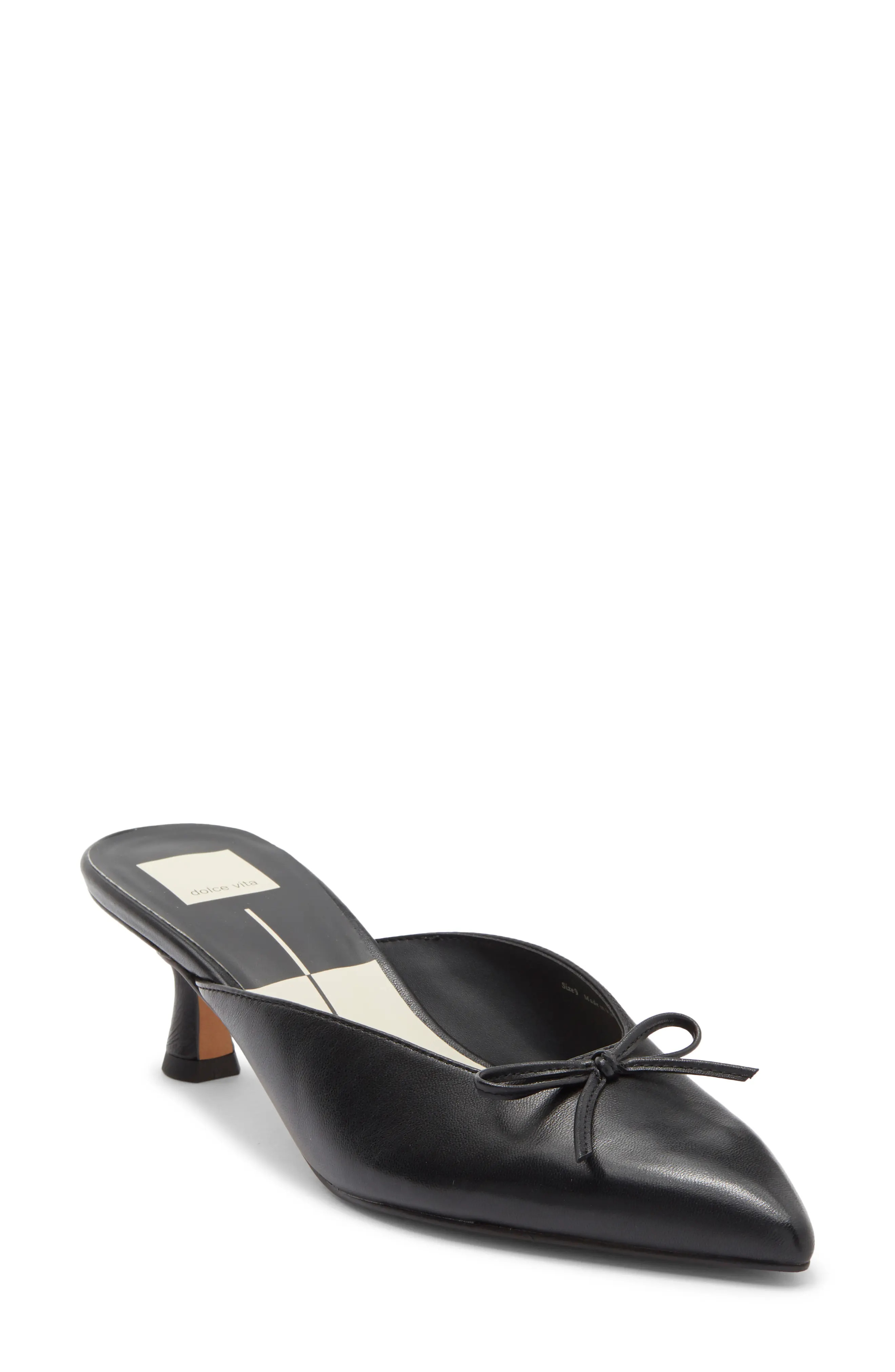 Dolce Vita Cleo Pointed Toe Kitten Heel Mule in Black Leather at Nordstrom, Size 6.5 | Nordstrom