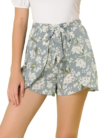 Allegra K Women's Saint Patrick's Day Casual Elastic Waist Summer Beach Floral Shorts | Amazon (US)