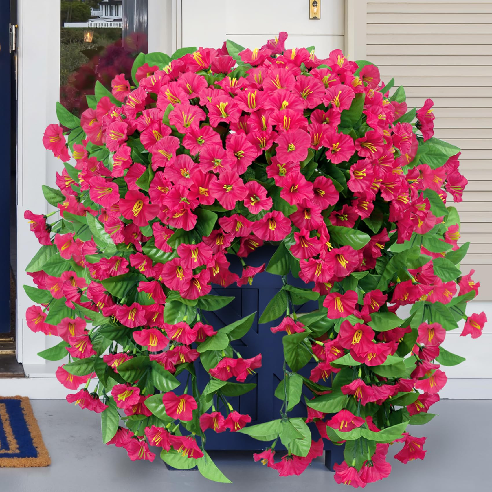 Artificial Hanging Flowers for Outdoors, 2 Pack UV Resistant Fake Flowers Rose Red Silk Morning G... | Amazon (US)