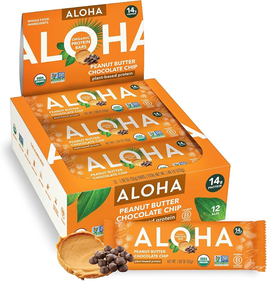 ALOHA Organic Plant Based Protein Bars |Peanut Butter Chocolate Chip | 1.98 Oz (Pack of 12) | Veg... | Amazon (US)