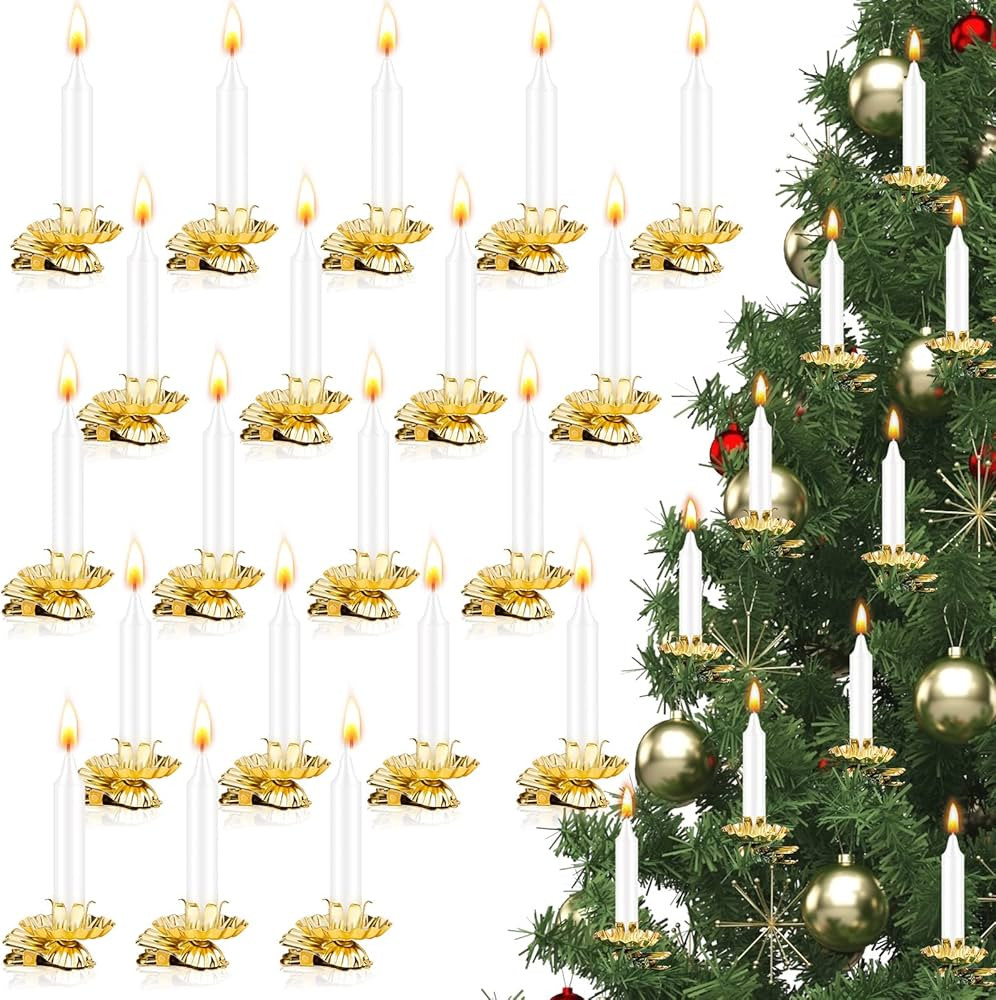 Tessco 40 Pcs Christmas Metal Candle Holder with Clip Set 20 Candle Holders for Christmas Tree Fl... | Amazon (US)