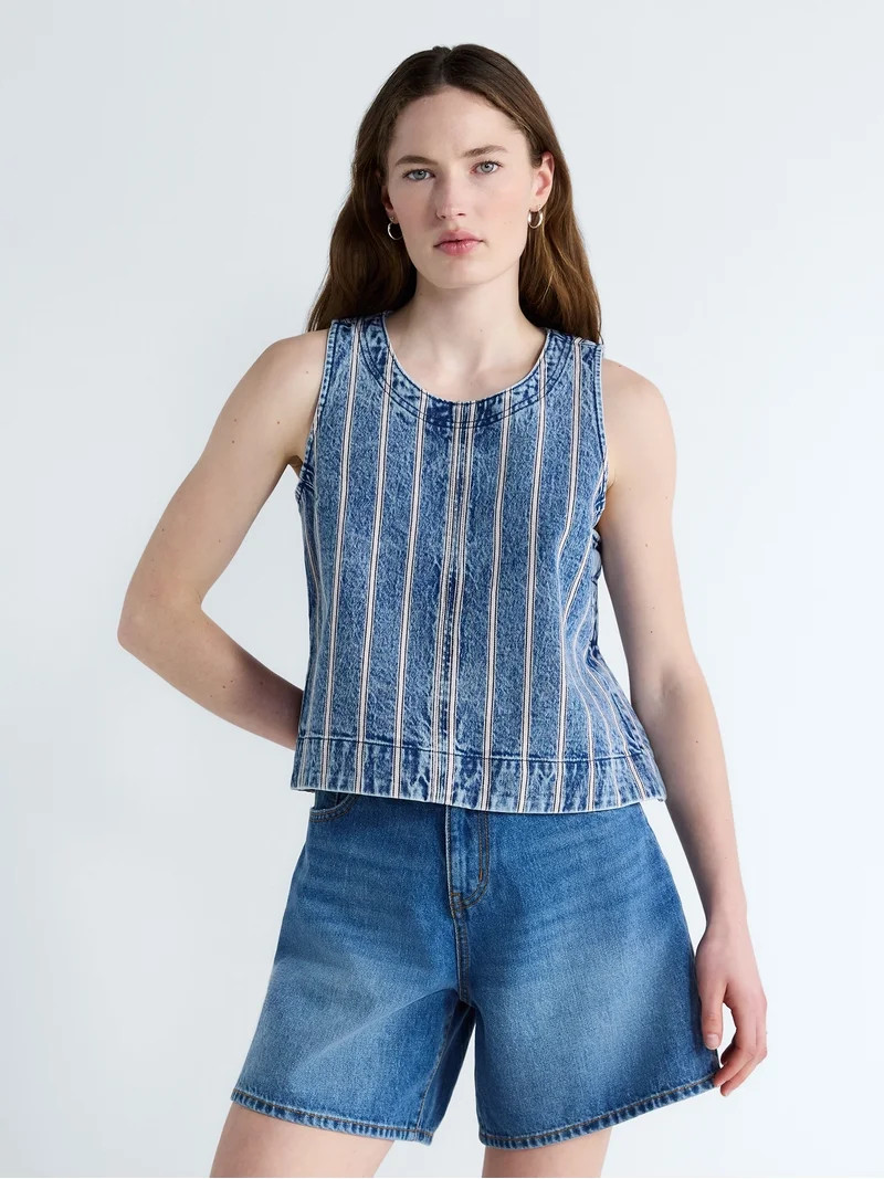 Free Assembly Women's Cropped Sleeveless Denim Top, Sizes XS-XXL | Walmart (US)