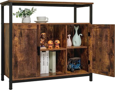 Storage Cabinet - 2 Doors, Adjustable Shelves, Open Compartment, Rustic Brown  | eBay | eBay US